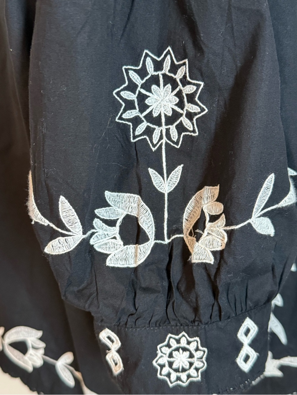 Black Embroidered Tie-Front Peasant Blouse - Picture 2 of 7